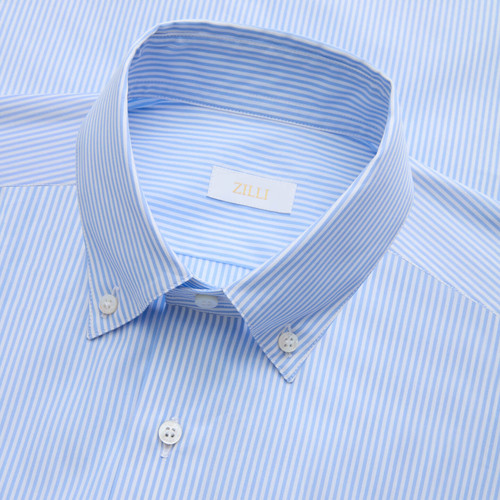 Striped soft blue classic shirt, button-down collar