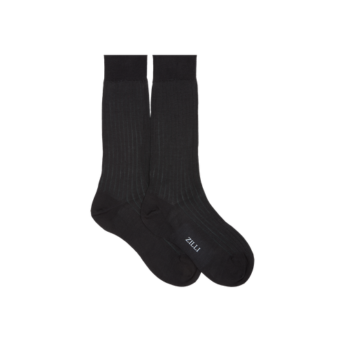 Chaussettes mi-mollet en coton rayé noir et vert foncé Chaussettes mi-mollet en coton rayé noir et vert foncé