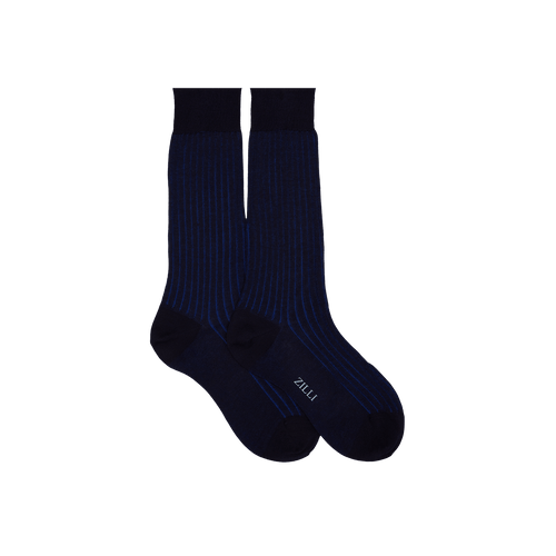Dark Navy and Smoke Avio striped mid-calf socks in cotton