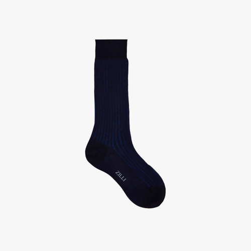 Dark Navy and Smoke Avio striped mid-calf socks in cotton