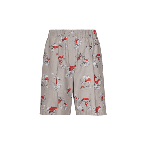 Beige bermuda shorts, "Iris flowers" pattern Beige bermuda shorts, "Iris flowers" pattern
