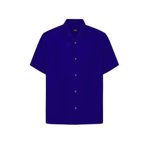 Electric blue casual shirt, "Maison ZILLI EST 1965" embroidery