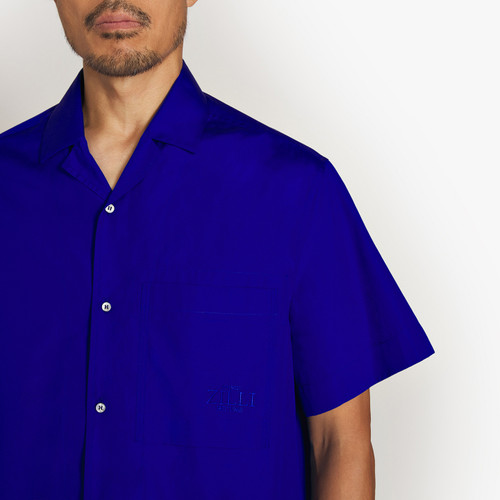 Electric blue casual shirt, "Maison ZILLI EST 1965" embroidery
