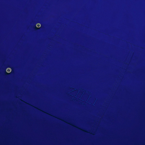 Electric blue casual shirt, "Maison ZILLI EST 1965" embroidery