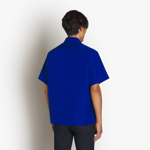 Electric blue casual shirt, "Maison ZILLI EST 1965" embroidery
