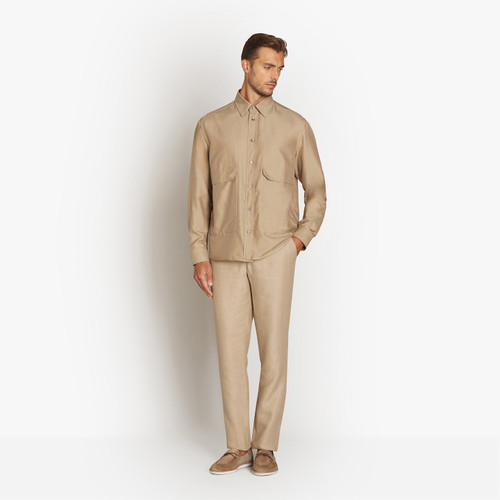 Camel trousers, slim fit, "ZILLI" lettering