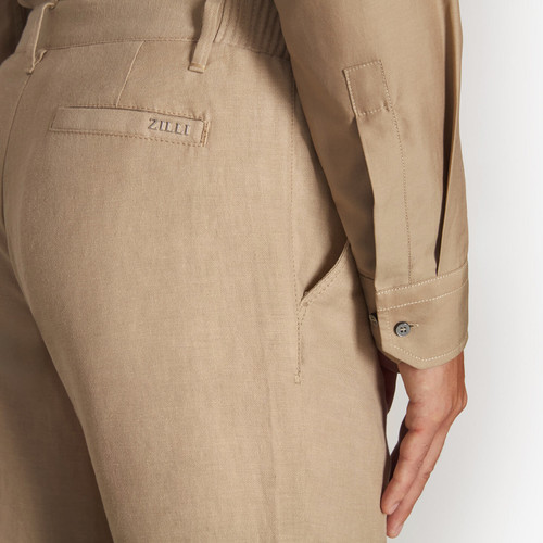 Camel trousers, slim fit, "ZILLI" lettering