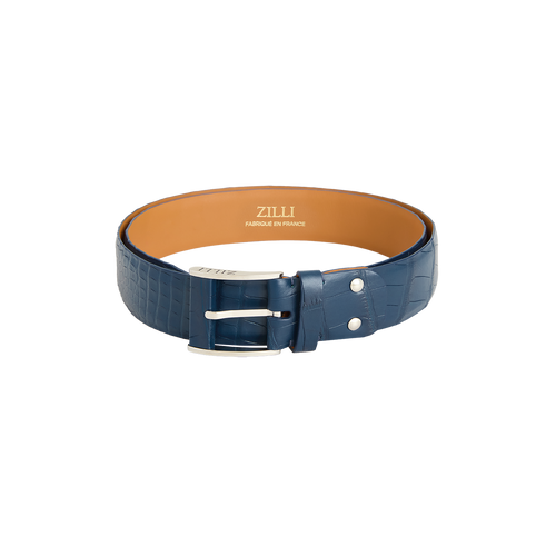 Blue belt in crocodile, 126 buckle, width 40mm Blue belt in crocodile, 126 buckle, width 40mm