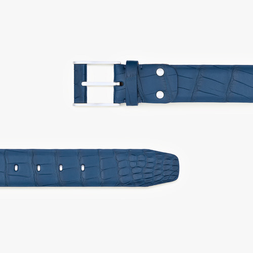 Blue belt in alligator, 40 mm, "126" buckle