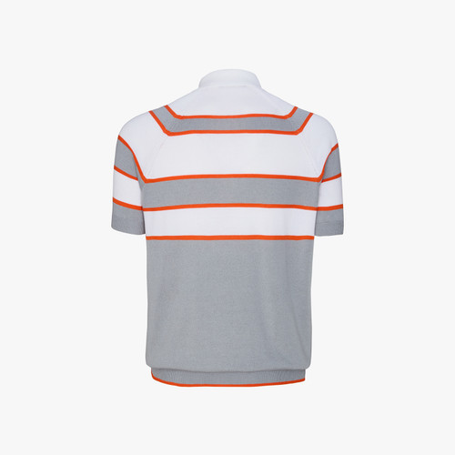 Soft grey zipped polo, "Block stripes" Soft grey zipped polo, "Block stripes"