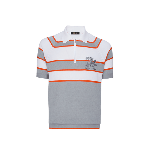 Soft grey zipped polo, "Block stripes"