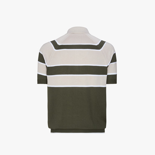 Deep military zipped polo, "Block stripes"