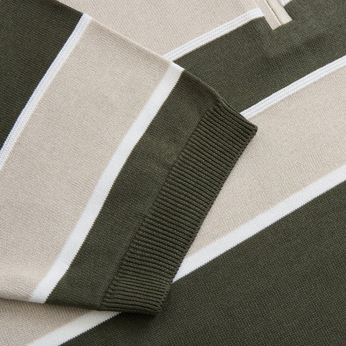 Deep military zipped polo, "Block stripes"