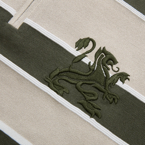 Deep military zipped polo, "Block stripes"