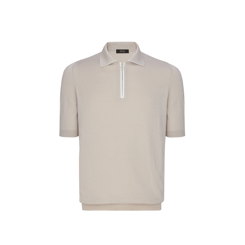 Pale fawn zipped polo, ribbon stiching Pale fawn zipped polo, ribbon stiching