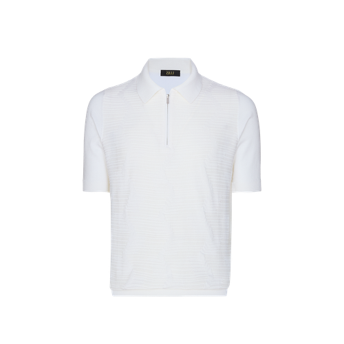 Natural white zipped polo, "Tone Wave" 