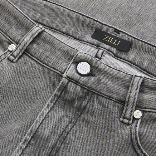 Soft grey jeans, regular fit, "Maison ZILLI EST 1965" embroidery 