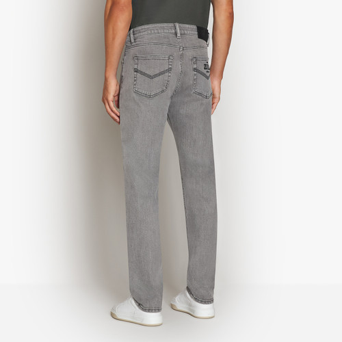 Soft grey jeans, regular fit, "Maison ZILLI EST 1965" embroidery 