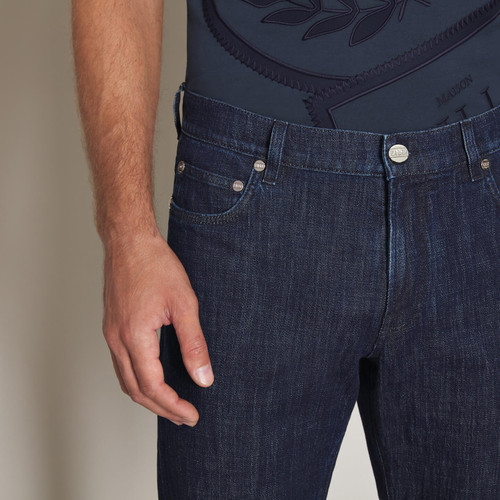 Blue navy jeans, regular fit, "Maison ZILLI EST1965" embroidery
