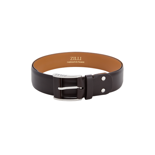 Brown belt in box calfskin, 126 buckle, width 40mm
