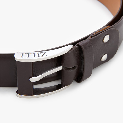 Brown belt in box calfskin, 40 mm, "126" buckle