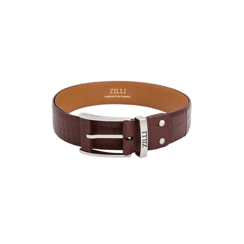 Chestnut crocodile belt, 40 mm, "Drop" buckle