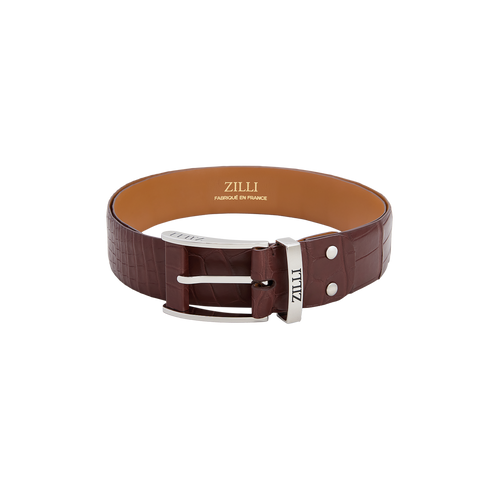Chestnut crocodile belt, drop belt buckle, width 40mm