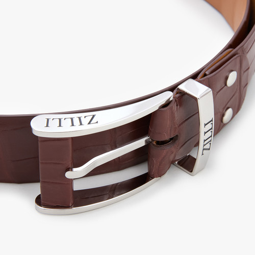 Chestnut crocodile belt, drop belt buckle, width 40mm