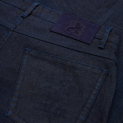 Navy blue jeans, hybrid fit, "Cloud Big Lion" embroidery