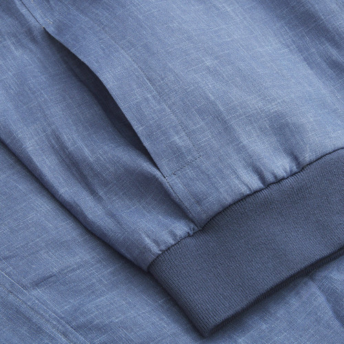 Smoke blue bomber with knitted collar, cuffs and waistband