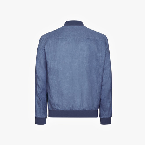 Smoke blue bomber with knitted collar, cuffs and waistband