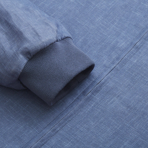 Smoke blue bomber with knitted collar, cuffs and waistband