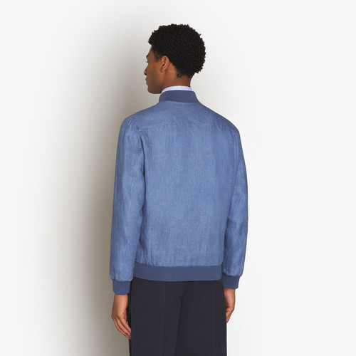 Smoke blue bomber with knitted collar, cuffs and waistband