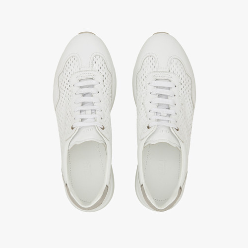White perforated sneakers, light taupe and white sole
