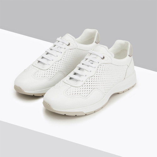 White perforated sneakers, light taupe and white sole