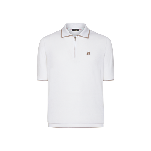 White zipped polo, "ZILLI Club Lion" embroidery White zipped polo, "ZILLI Club Lion" embroidery