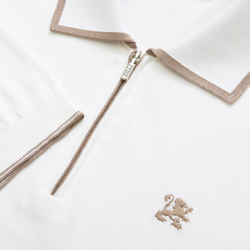 White zipped polo, "ZILLI Club Lion" embroidery White zipped polo, "ZILLI Club Lion" embroidery