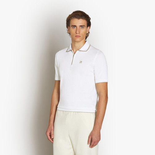 White zipped polo, "ZILLI Club Lion" embroidery