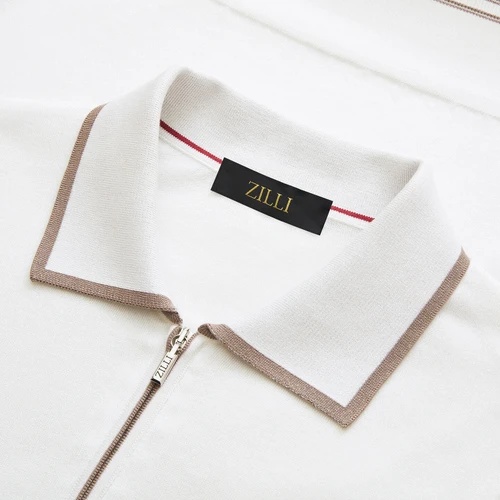 White zipped polo, "ZILLI Club Lion" embroidery