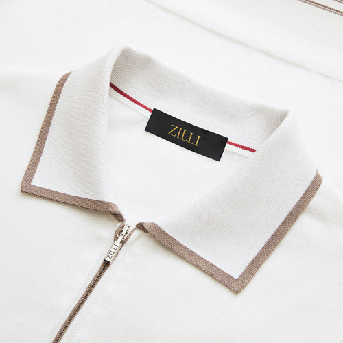 White zipped polo, "ZILLI Club Lion" embroidery