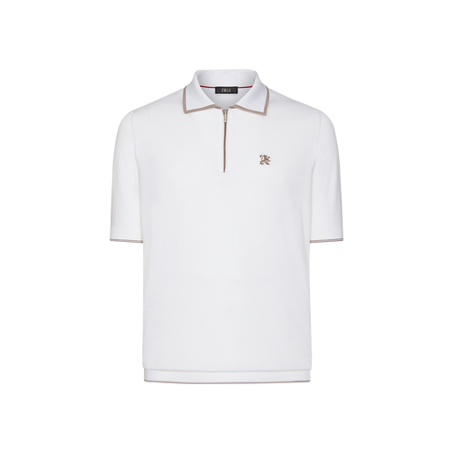 White zipped polo, "ZILLI Club Lion" embroidery
