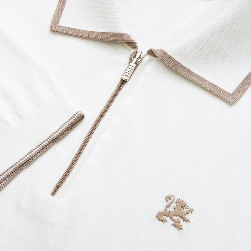 White zipped polo, "ZILLI Club Lion" embroidery