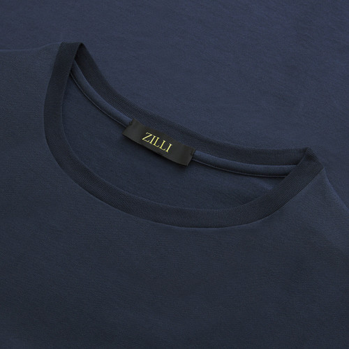 Blue navy t-shirt, round neck, front pocket, "Maison ZILLI EST 1965" embroidery Blue navy t-shirt, round neck, front pocket, "Maison ZILLI EST 1965" embroidery
