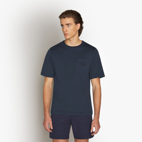 Blue navy t-shirt, round neck, front pocket, "Maison ZILLI EST 1965" embroidery