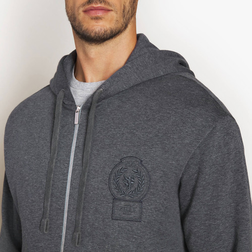 Charcoal zipped hoody, "ZILLI Crest" embroidery