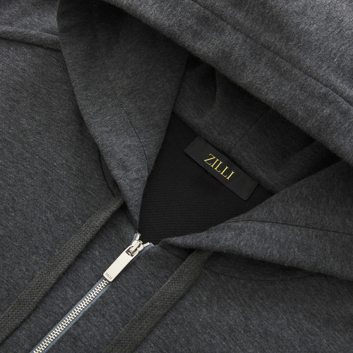 Charcoal zipped hoody, "ZILLI Crest" embroidery