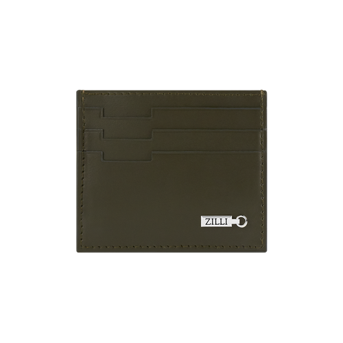 Olive green calfskin CC7 credit card holder