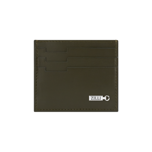 Olive green calfskin CC7 credit card holder