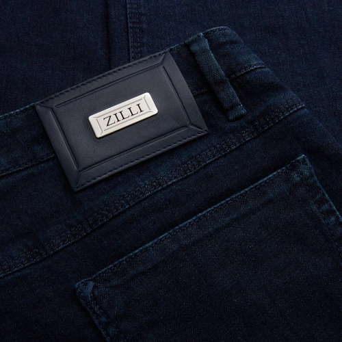 Blue jeans, slim fit, "Italian Denim", navy calfskin patch