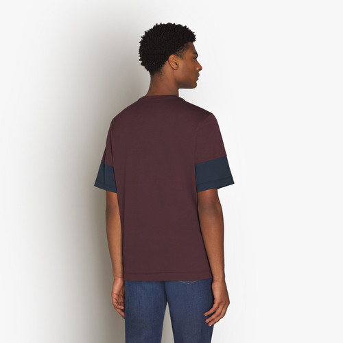 Deep cherry and blue t-shirt, round neck, "ZILLI" monogram in calfskin Deep cherry and blue t-shirt, round neck, "ZILLI" monogram in calfskin